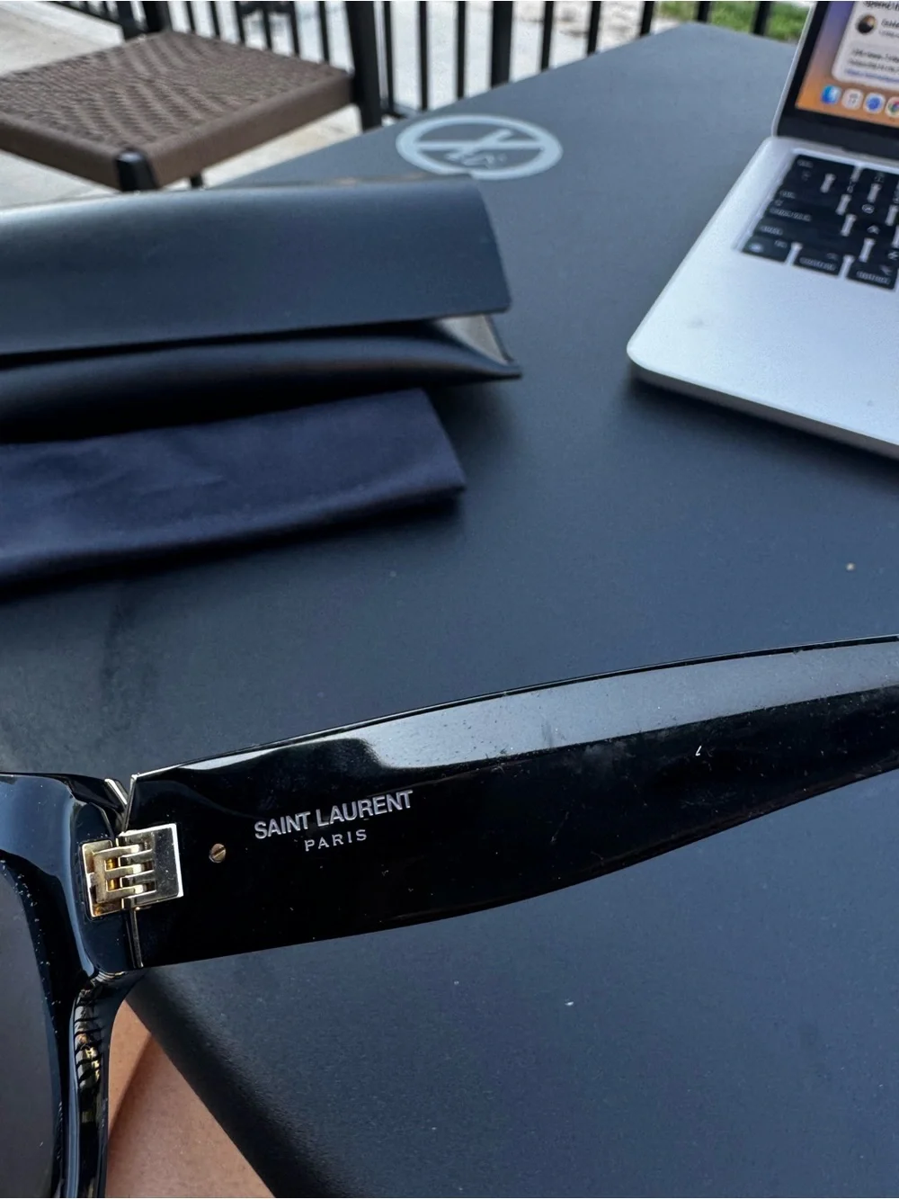 Saint Laurent Oversized Black Square Sunglasses with Gold YSL Accent